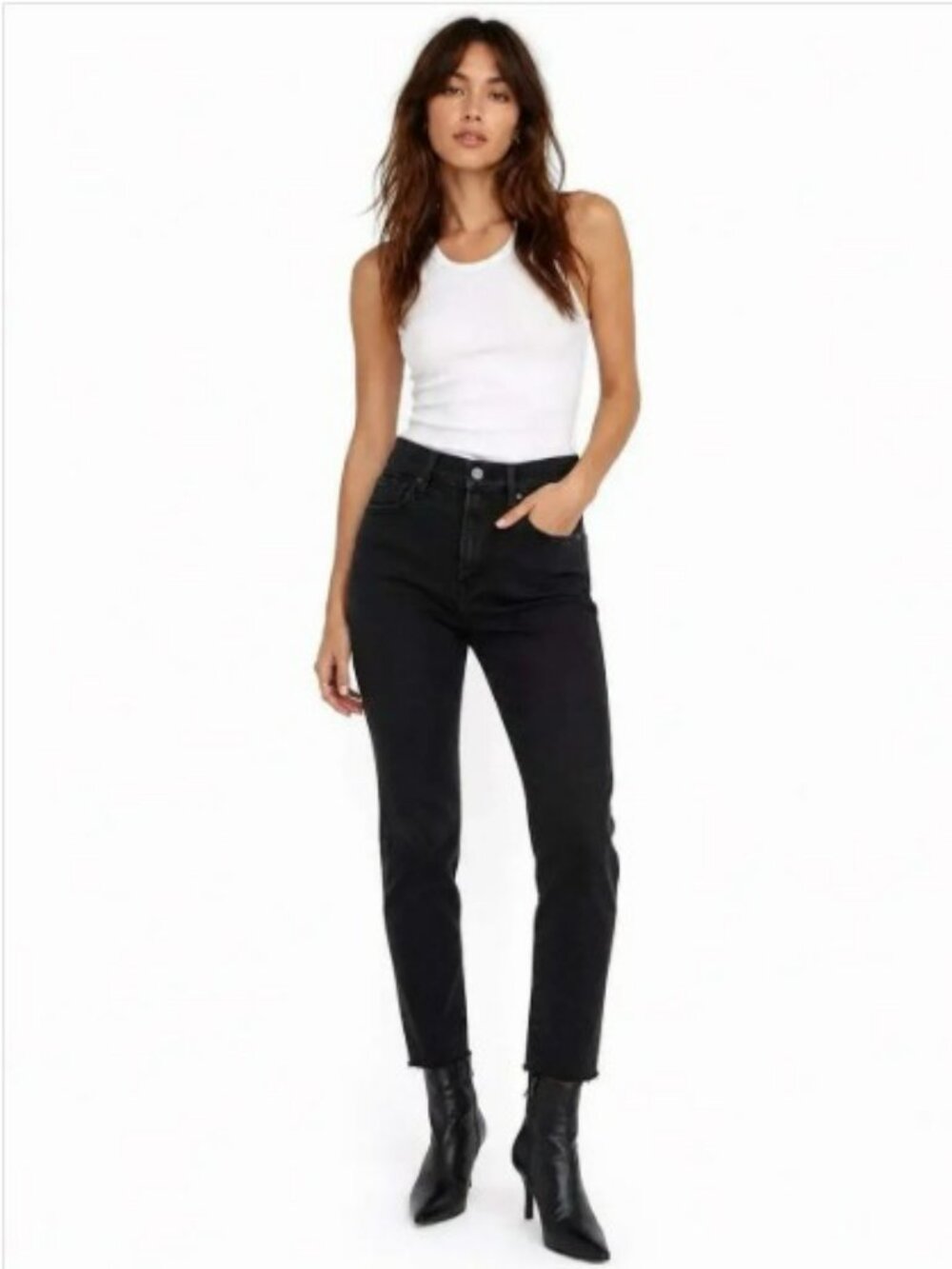 Frame Ali High Rise Cigarette Raw Hem Jeans 26